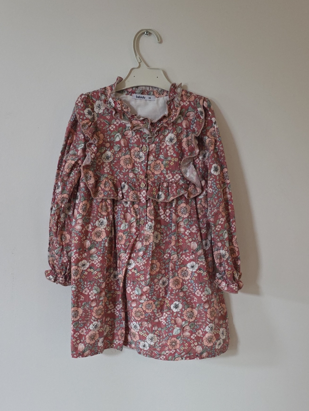 Babidu Cotton Floral Pink Dress, 6Y